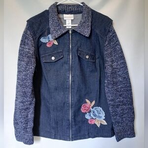 Alfred Dunner Womens Jean Jacket With Knitted Long Sleeves Size 12 IN Color Blue